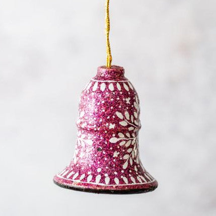 Pink Glitter Snowflake Hanging Bell