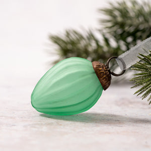 Set of 6 Small 1" Emerald Frosted Glass Pinecones