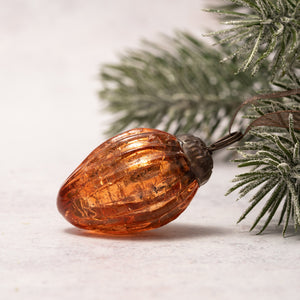 Set of 6 Small Tangerine 1" Crackle Glass Pinecones