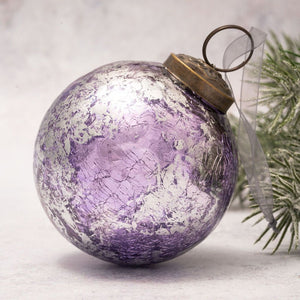3" Large Lavender & Silver Foil Crackle Glass Ball