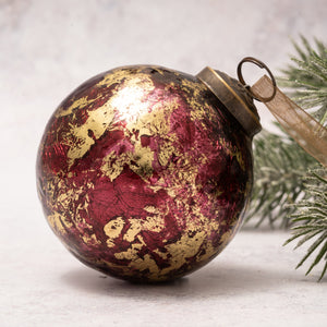 3" Large Wine & Gold Foil Crackle Glass Ball