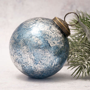3" Large Sky & Silver Foil Crackle Glass Ball