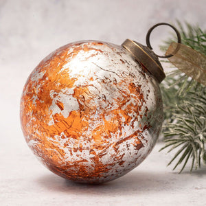 4" Extra Large Tangerine with Silver Foil Crackle Glass Ball