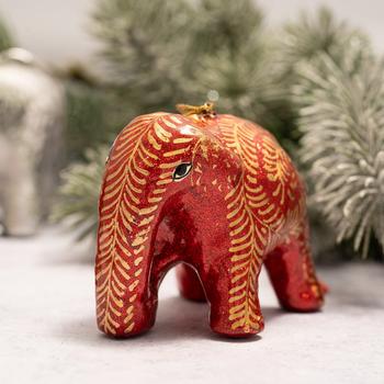 Red & Gold Glitter Swirl Hanging Elephant