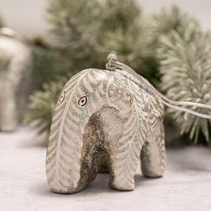 Silver Glitter Swirl Hanging Elephant