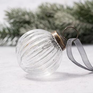 2" Medium Clear Ribbed Glass Christmas Bauble