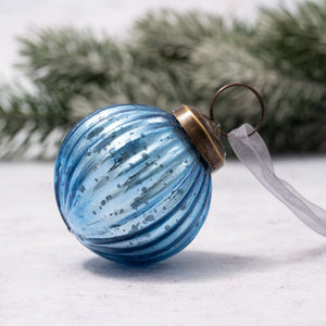 2" Medium Sky Ribbed Glass Christmas Bauble