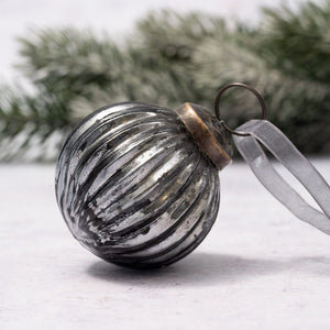 2" Medium Slate Ribbed Glass Christmas Bauble