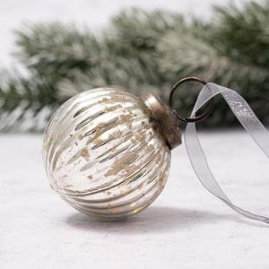 2" Medium Silver Ribbed Glass Christmas Bauble