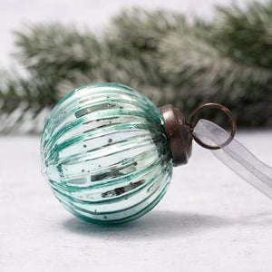 2" Medium Mint Ribbed Glass Christmas Bauble