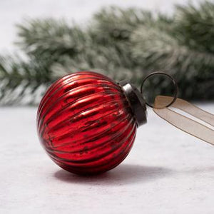 2" Medium Red Ribbed Glass Christmas Bauble