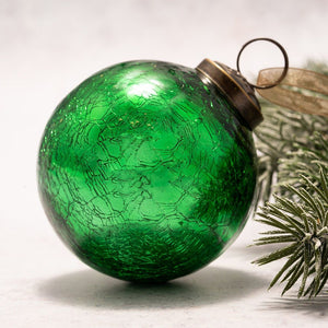 3" Large Emerald Crackle Glass Ball