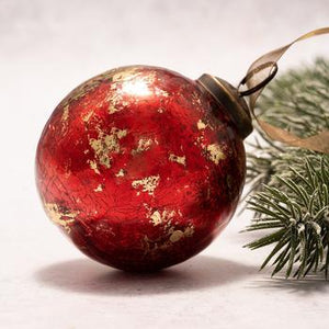 3" Large Red & Gold Foil Crackle Glass Ball