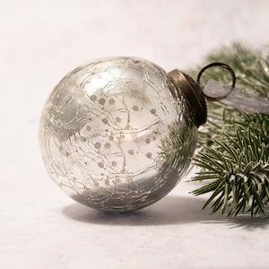 3" Large Silver Crackle Glass Ball