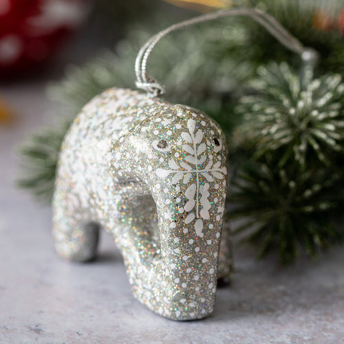 Silver Glitter Snowflake Hanging Elephant