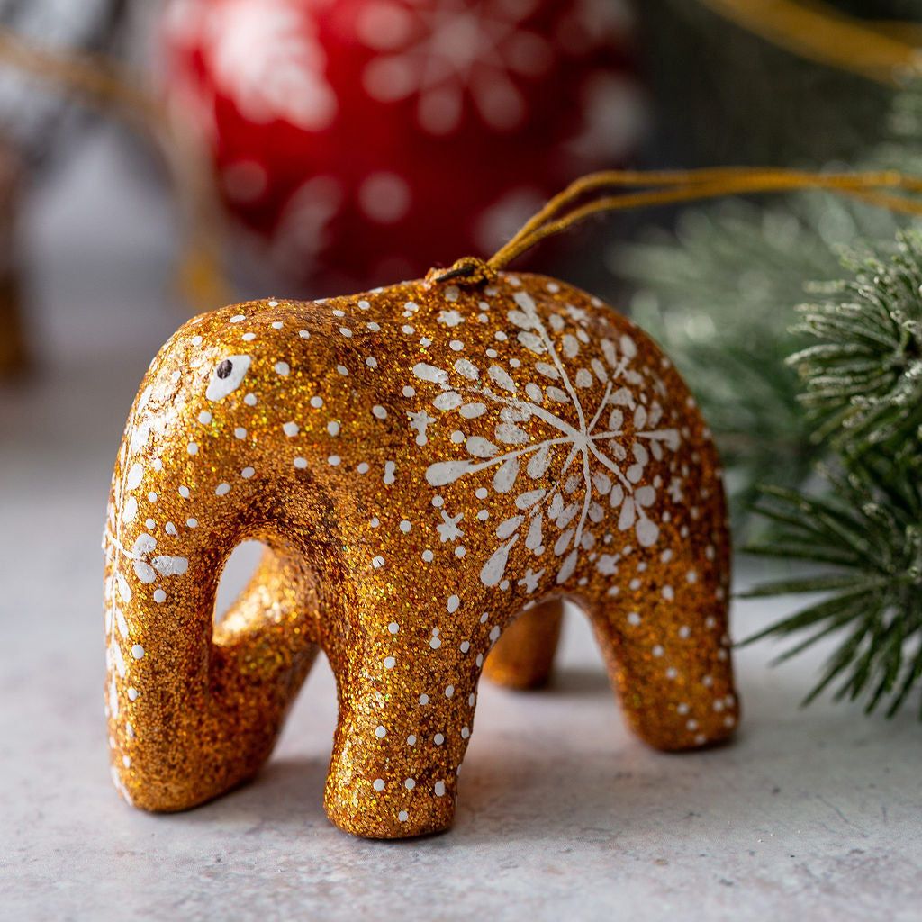Gold Glitter Snowflake Hanging Elephant