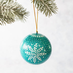 3" Turquoise Glitter Snowflake Christmas Bauble