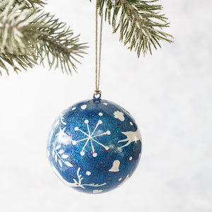 3" Blue Glitter Reindeer Christmas Bauble