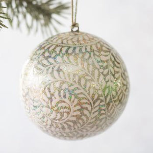 2" Silver & White Glitter Swirl Christmas Bauble