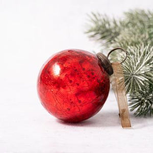 2" Medium Red Crackle Glass Christmas Bauble