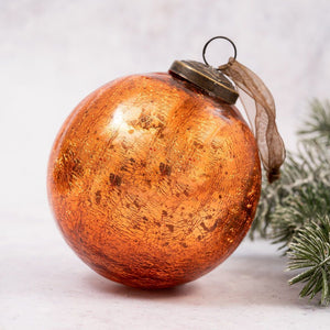 4" Extra Large Tangerine Glass Crackle Ball