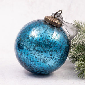 4" Extra Large Teal Crackle Glass Ball