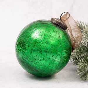 4" Extra Large Emerald Crackle Glass Ball