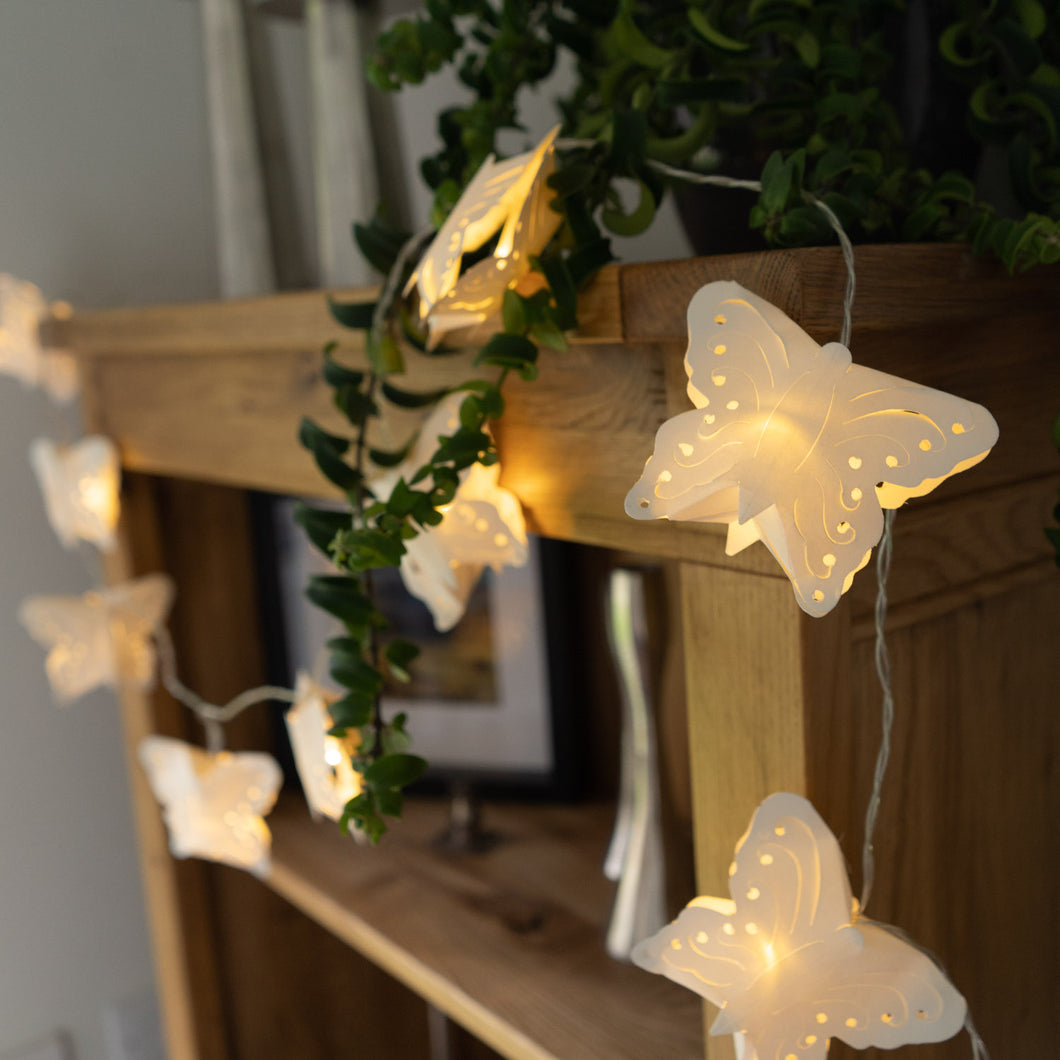 White Butterfly Paper String Lights