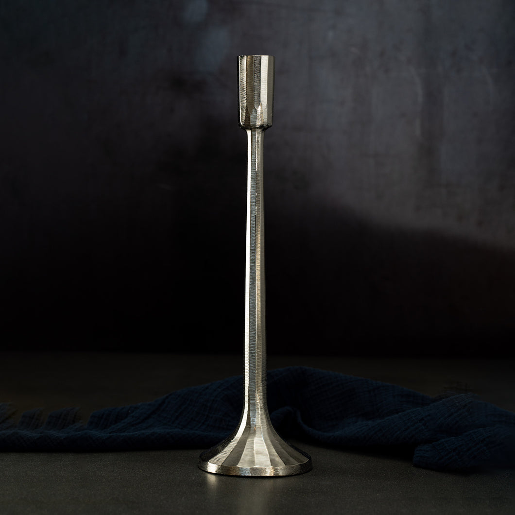 Aluminium Silver Contemporary Candle Stick – Large - 36cm