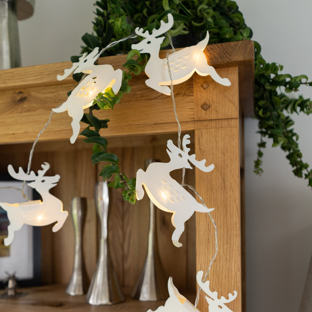 White Reindeer Paper String Lights